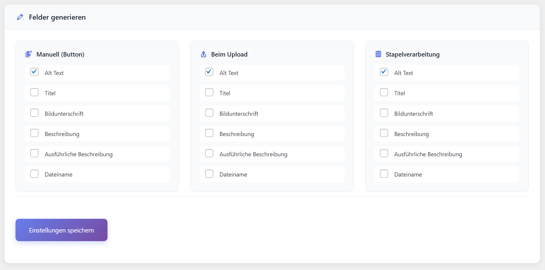 Felder konfigurieren